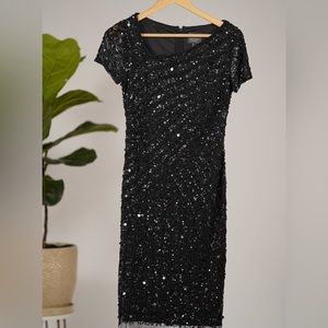 Black cocktail sequin dress, Adrianna PAPELL